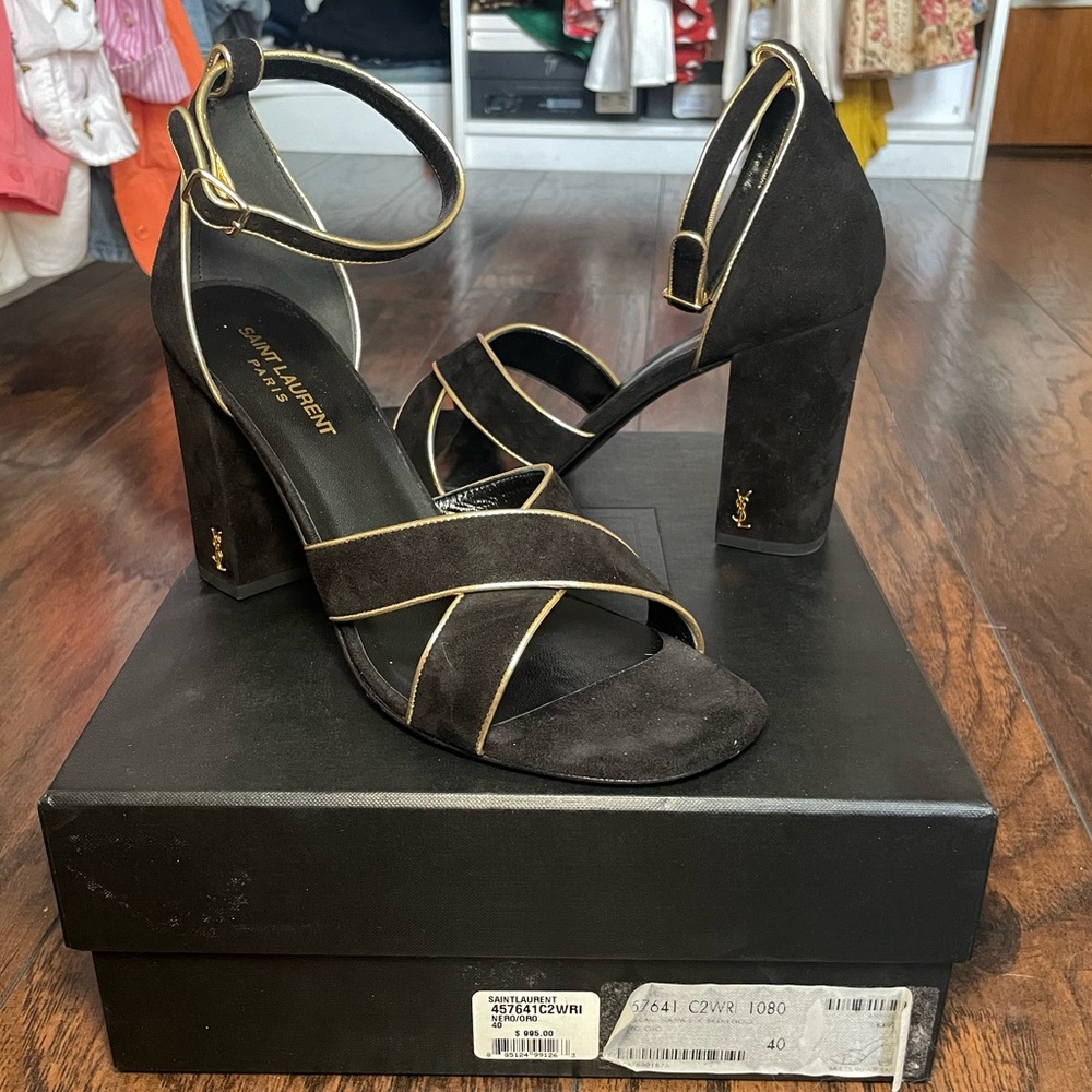 Saint Laurent Babies Ankle Strap heels 40 black/gold